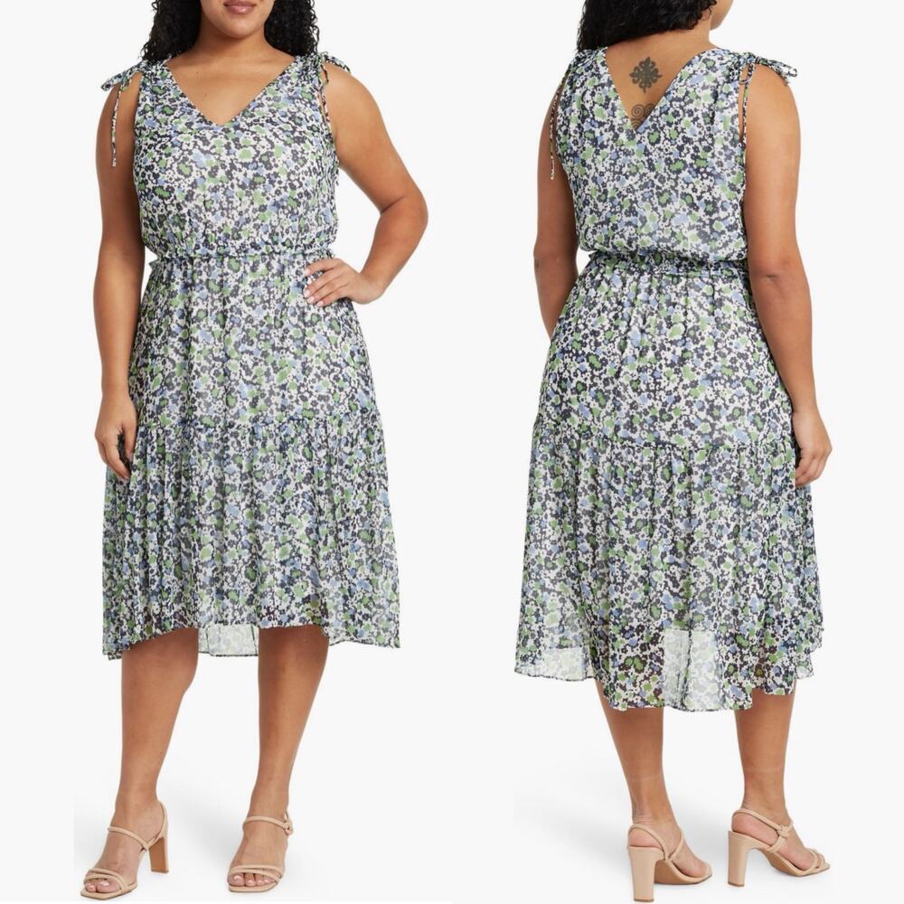 Tommy Hilfiger Floral Tiered Midi Dress in French Blue Multi, Size 2